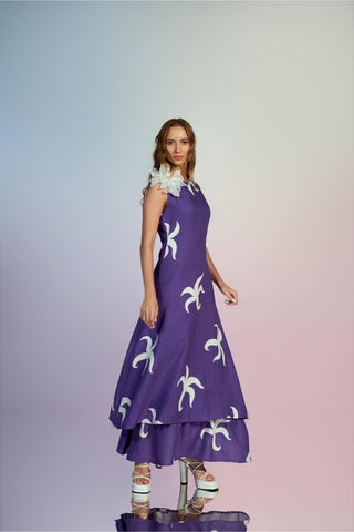 Lavender Long Layered Dress with Flower Accessory