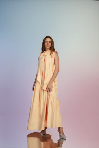 Apricot Maxi with Ruffled Neck & Sleeve Detail